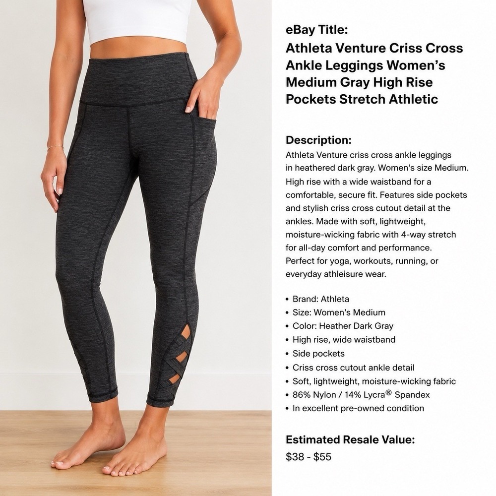 Athleta Leggings Womens M Gray Criss Cross Ankle High Rise Yoga Athletic Pockets